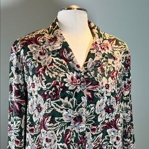 Vintage Allison Daily II Green Burgundy Floral Button Down Collared Blouse 22